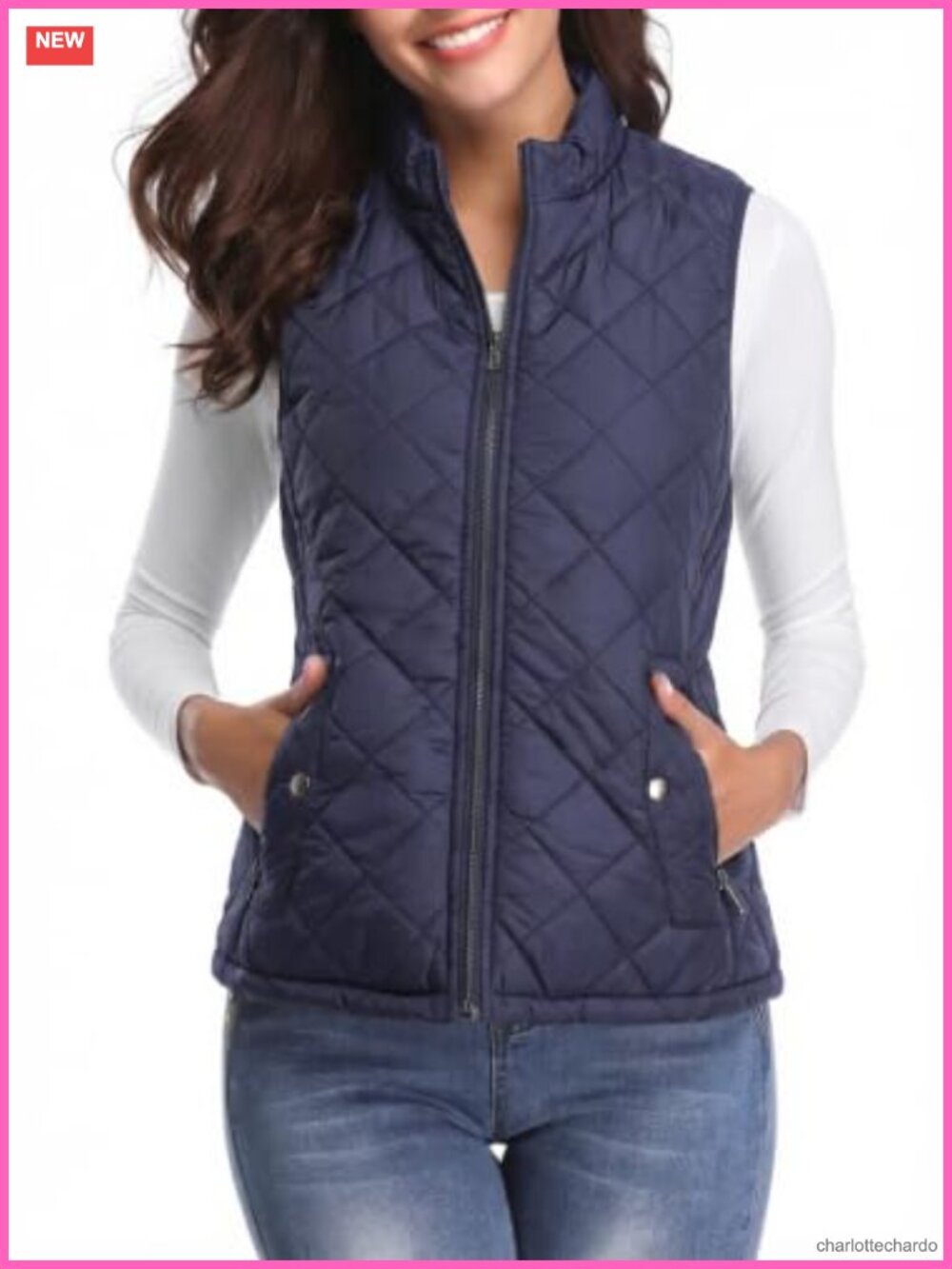 Women's Quilted Puffer Vest Lightweight Zip Up Gilet Stand Collar